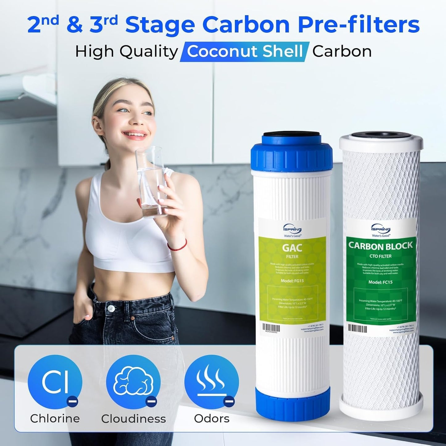 iSpring F9K NSF Certified 1-Year Reverse Osmosis Water Filter, Alkaline Remineralization Filters for 6-Stage RO Systems, Without RO Membrane