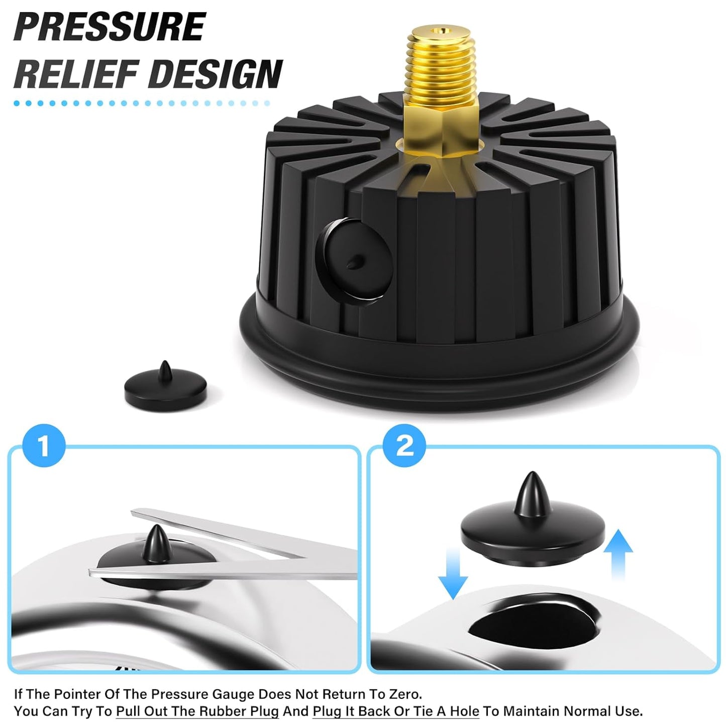MEANLIN MEASURE 0~10Psi Stainless Steel 1/4" NPT 2.5" FACE DIAL Liquid Filled Pressure Gauge, Center Back Mount (with Rubber Protective Sleeve), with 1/2" NPT and 3/8" NPT Hex Bushing