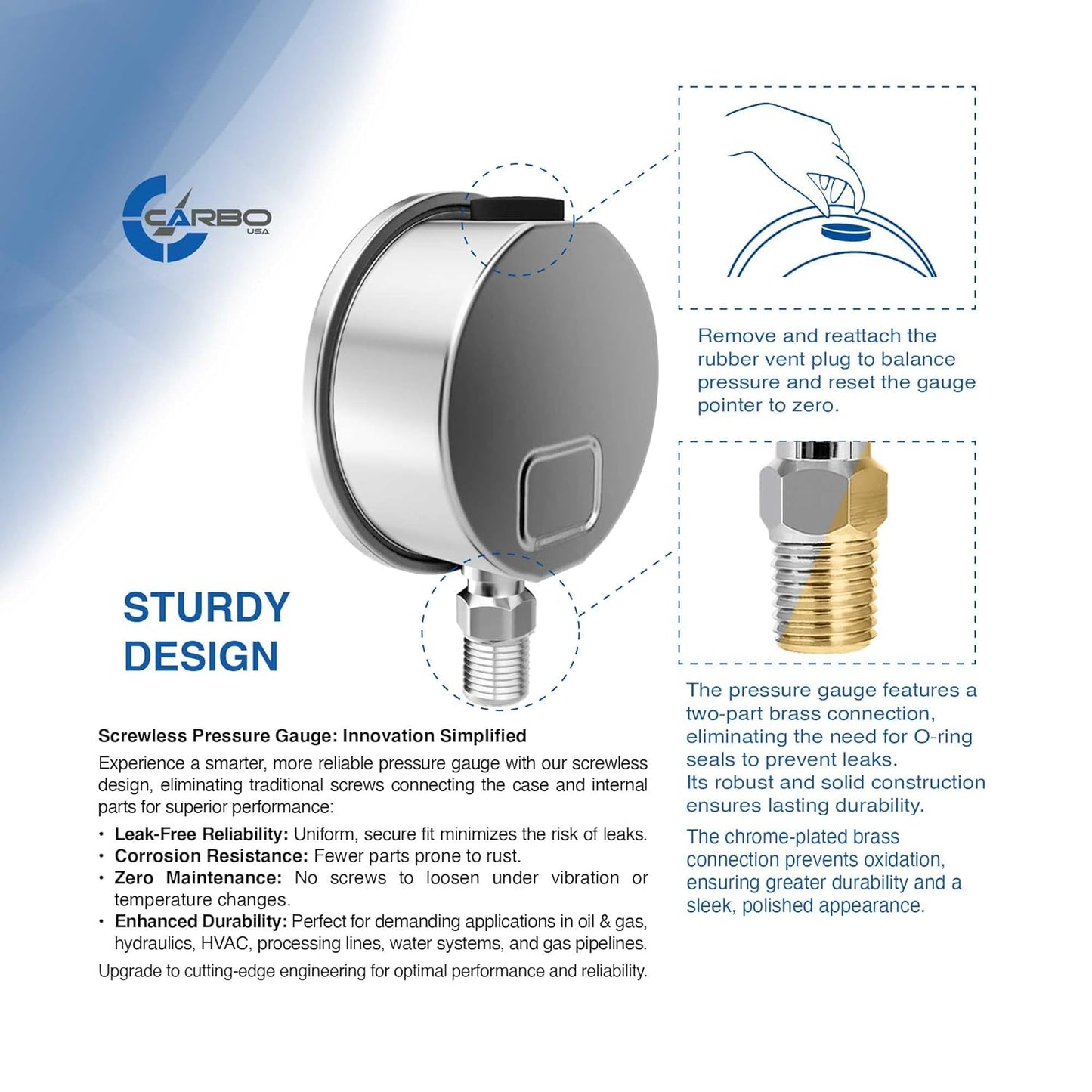 Stainless Steel Pressure Gauge Dual Display (0-200 psi/kPa) - 2 1-2" Glycerine Liquid Filled Water Air Oil Gas Gauge with Polycarbonate Lens & Brass Connection - 1/4" NPT Lower Mount