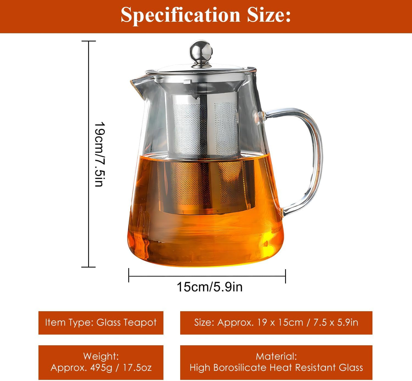 1300ml(44oz) Glass Teapot with Removable Infuser - Stovetop Safe High Borosilicate Clear Teapot for Loose Leaf Tea, Blooming Tea, Home & Office Use
