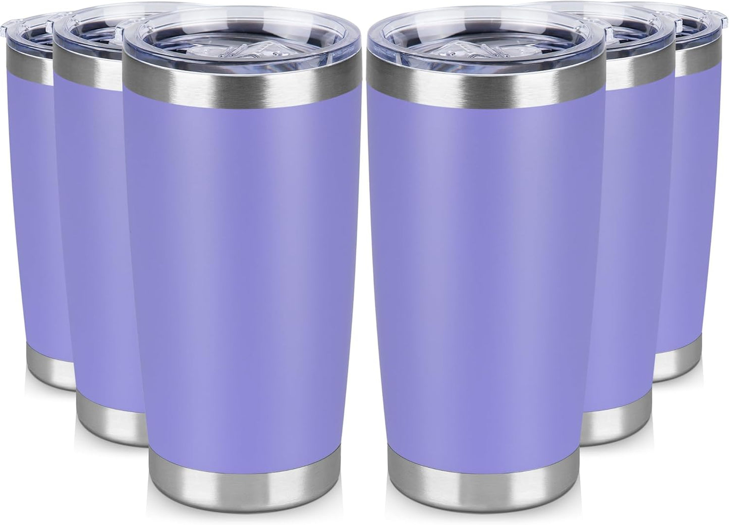20 oz Tumbler Stainless Steel Tumblers Bulk with Lid Double Wall Insulated Coffee Tumbler Cups for Hot & Cold Drinks Powder Coated Travel Coffee Tumbler Mug Metal (Lavender, 6 pack)