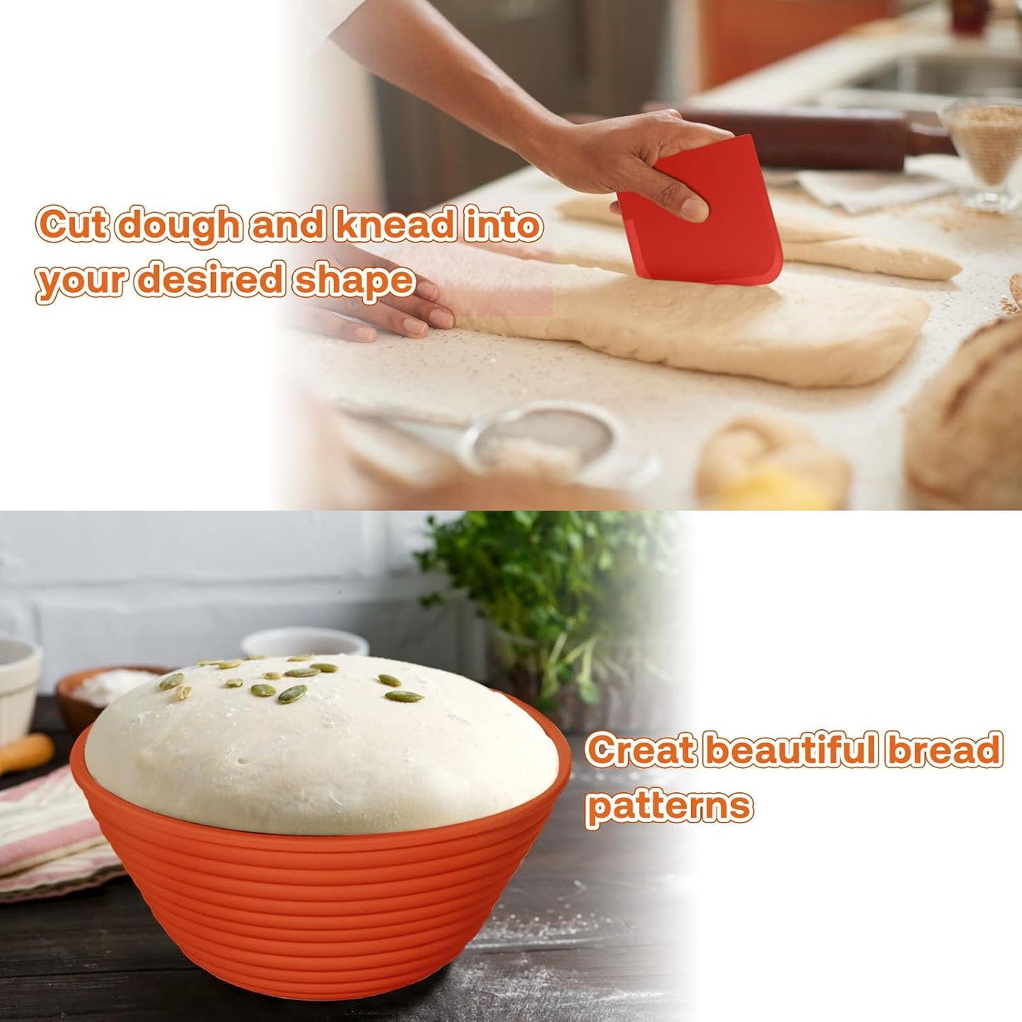 Silicone Banneton, Sourdough Bread Baskets (Set of 6, 5 Inch), Round Proofing Bread Bowls with Starter Kit, Bread Making Baking Supplies