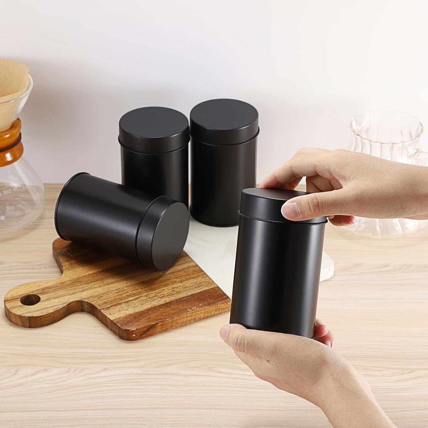 JUXYES 12 Pack Tea Tins Canister with Airtight Double Lids, 16 oz Loose Leaf Tea Storage Airtight Kitchen Canisters Tins Can Box for Storage Loose Tea Coffee Herbs and Spices, Black