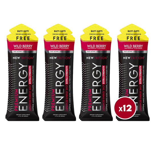 NewTrition® Extra Strength Energy Shots, 250mg Caffeine Energy Shots with Vitamin B & Amino Acids, Sugar-Free Vitamin Energy Shot, 1.7 fl oz (Pack of 12, Wild Berry)