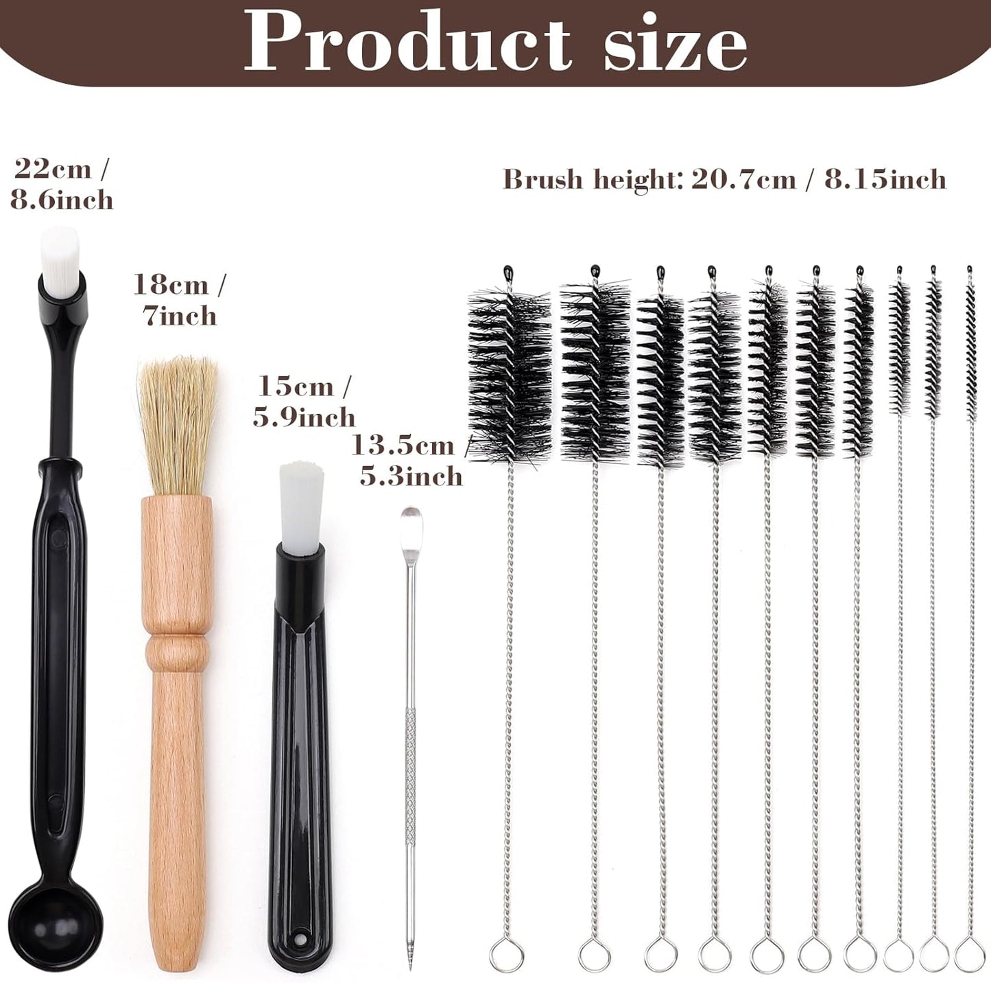 14 PCS Coffee Grinder Cleaning Brush Set Espresso Machine Cleaning Brush Kit, Multifunctional Burr Cleaner Brushes Bristle Tools for Barista Home Kitchen Commercial Use