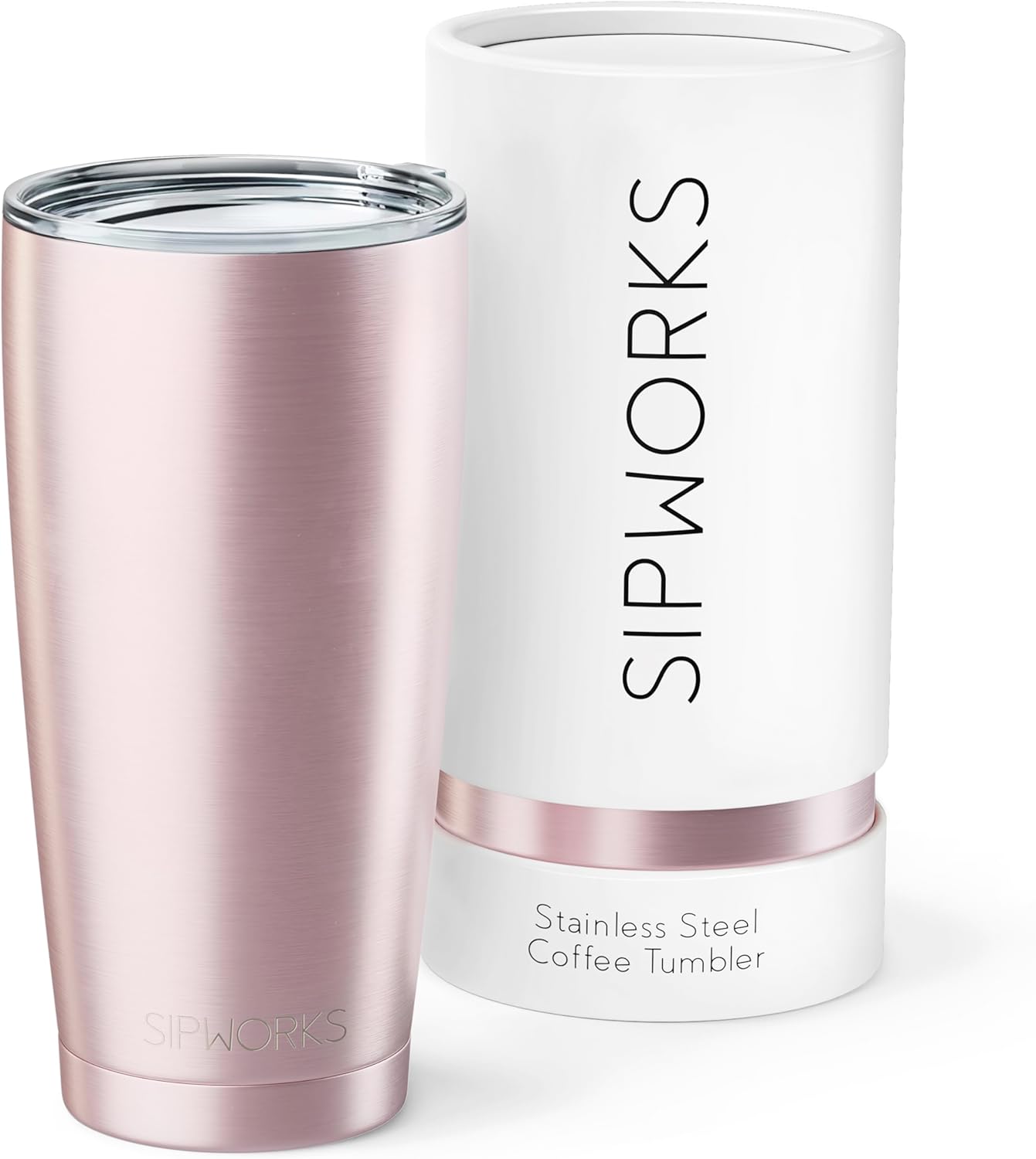 Stainless Steel Coffee Tumblers with Lids - 20z Double Walled Vacuum Insulated for Hot & Cold Drinks - Spill Resistant Travel Tumbler - Rose Gold