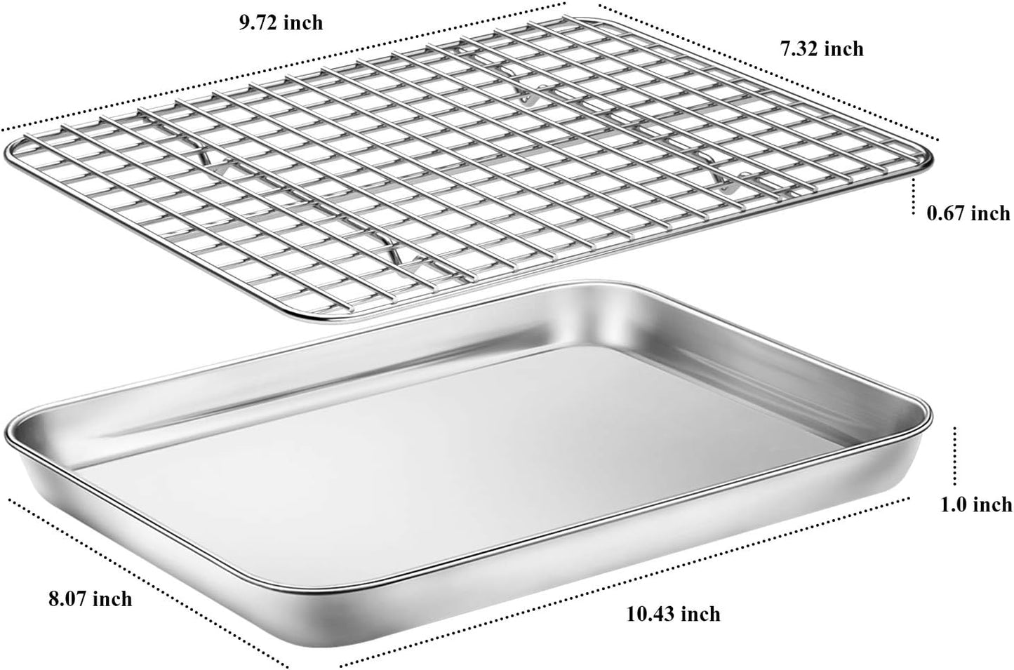 Baking Sheet with Cooling Rack Set [2 Sheets + 2 Racks], Deedro Stainless Steel Cookie Sheet Baking Pan Half Sheets Oven Tray with Rack, 10 x 8 x 1 Inch, Heavy Duty, Non-toxic, Dishwasher Safe