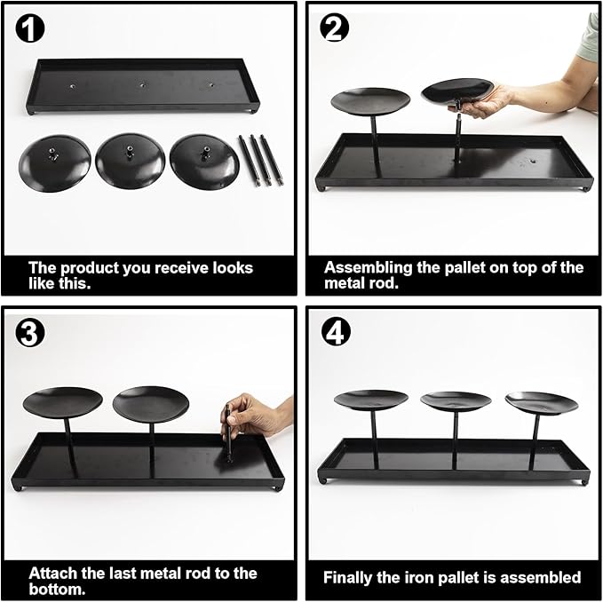 3 Pillar Black Metal Candle Holders for Table Centerpiece, Fall Thanksgiving & Halloween Dining Table, Fireplace Mantel Decor, Tray Candlestick for Living Room Rustic Decorations