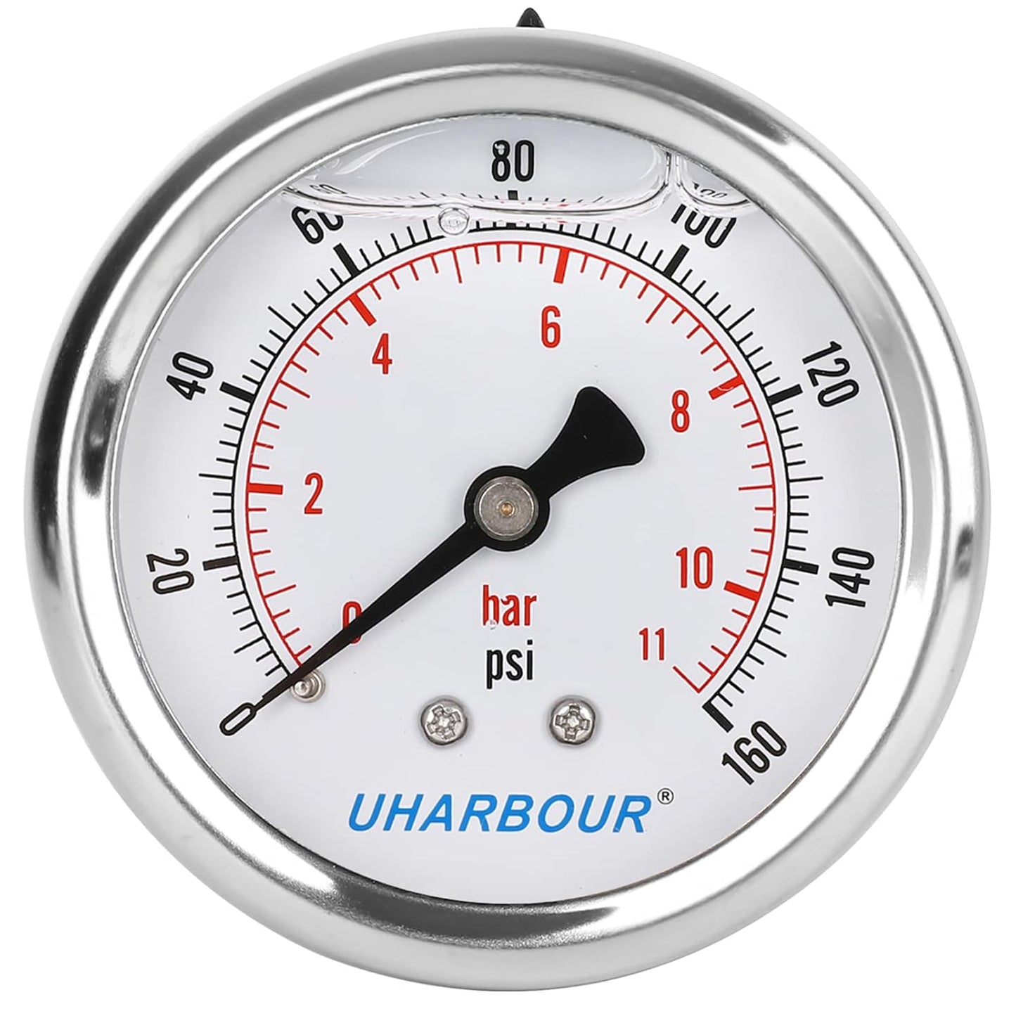 Glycerin Filled Pressure Gauge 160psi/11bar, Stainless Steel case, Brass Inside Construction, 2-1/2" dial, 1/4" NPT Back Connection.…