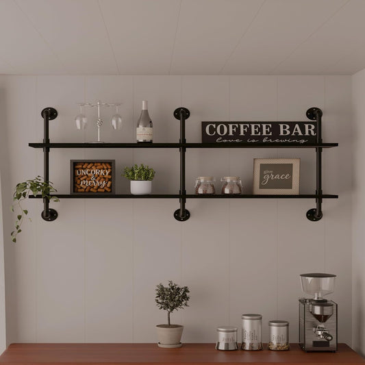 Industrial Pipe Shelf Shelving Bookcase, Wall Mounted Rustic Bookshelf, Floating Bookshelves for Wall,Retro Wood Metal Pipe Industrial Shelves for Living Room