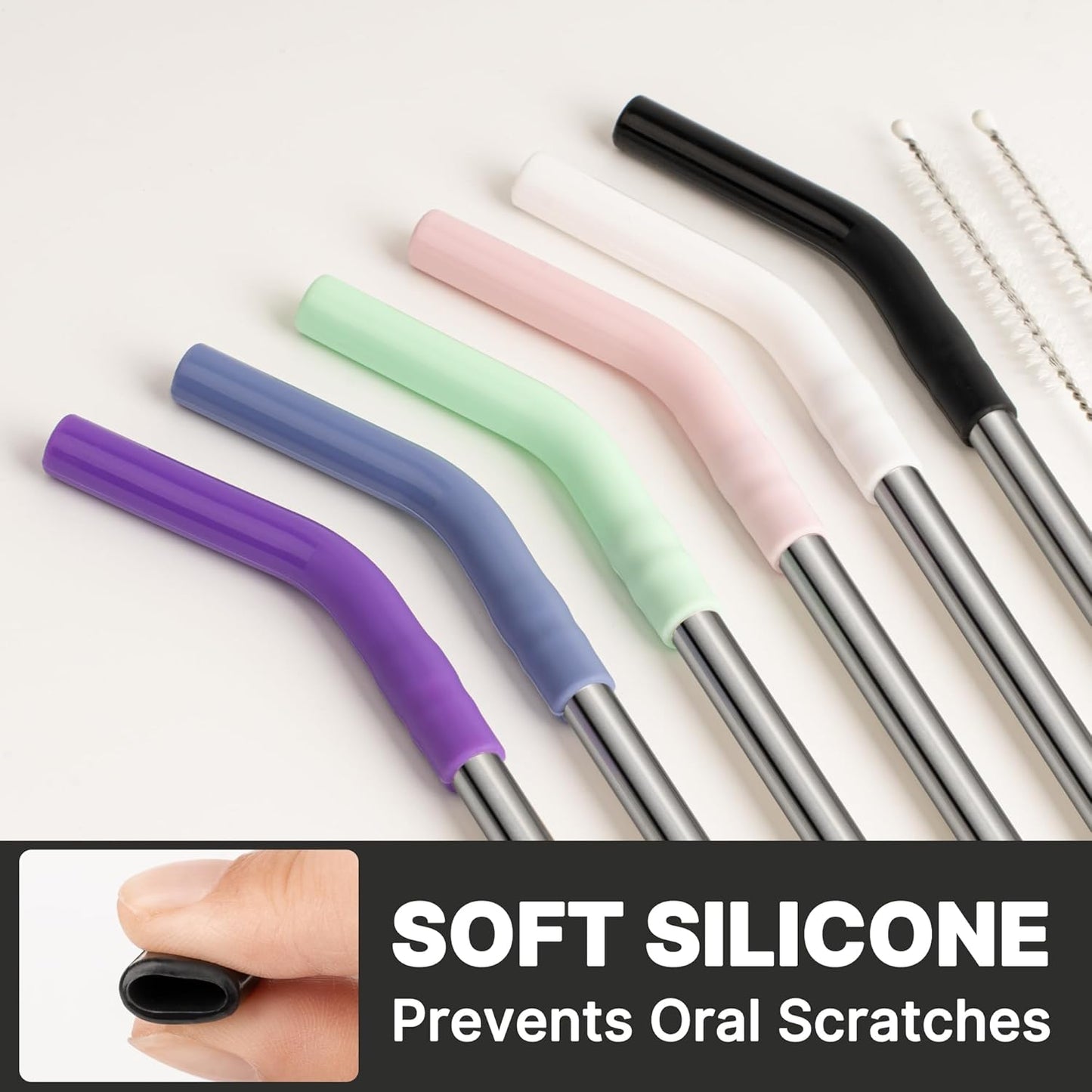 Stainless Steel Straws for 40oz Stanley Cup Tumbler, 40 oz Metal Reusable Replacement Straight Straws for Simple Modern/Meoky/Owala Tumbler,6 Silicone Tips