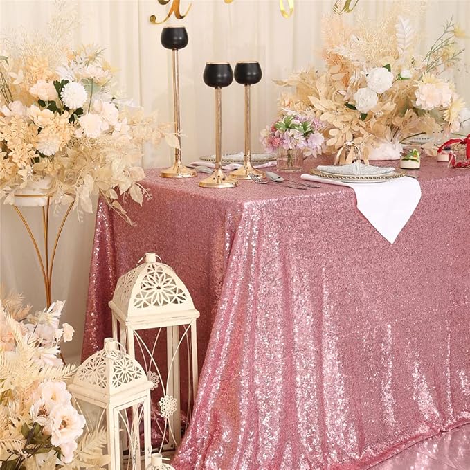 SquarePie Sequin Tablecloth 60 x 120 Inch Fuchsia Pink Sparkly Table Linen for Wedding Party