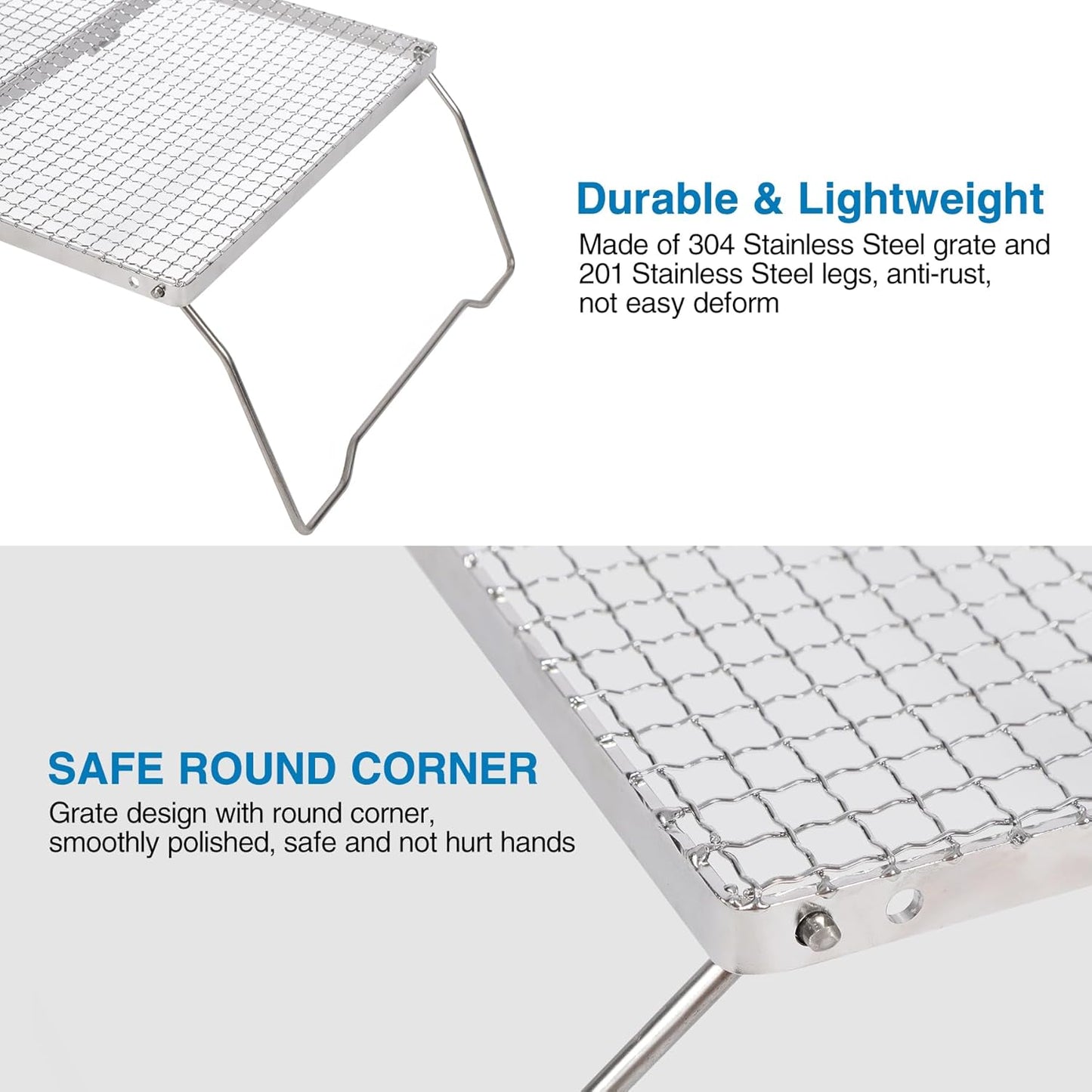 REDCAMP 17" Large Folding Campfire Grill with Mesh, 304 Stainless Steel Grate, Heavy Duty Portable Camping Grill with Carrying Bag for Outdoor Cooking BBQ