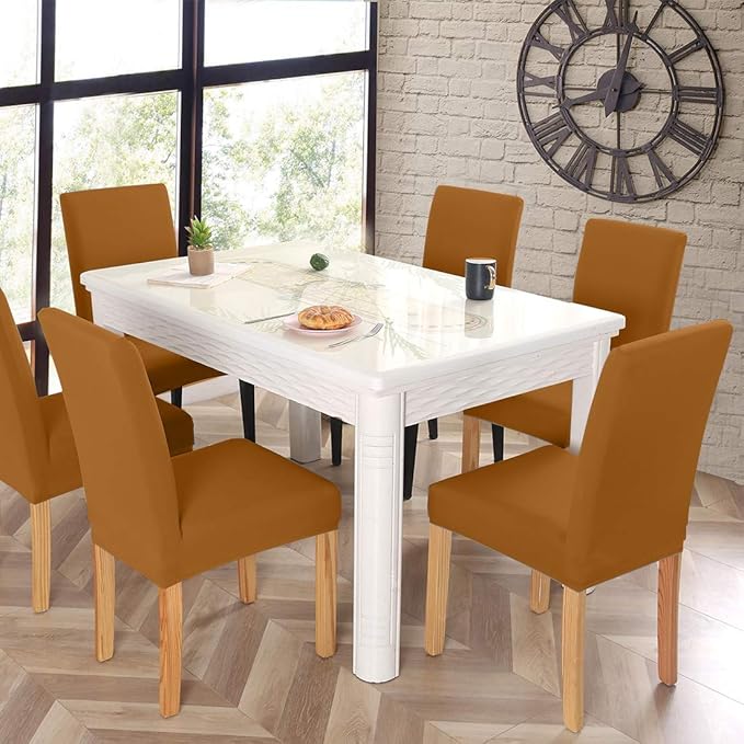 JQinHome 6 Pcs Dining Chair Slipcover,High Stretch Removable Washable Chair Seat Protector Cover for Home Party Hotel Wedding Ceremony (Camel)