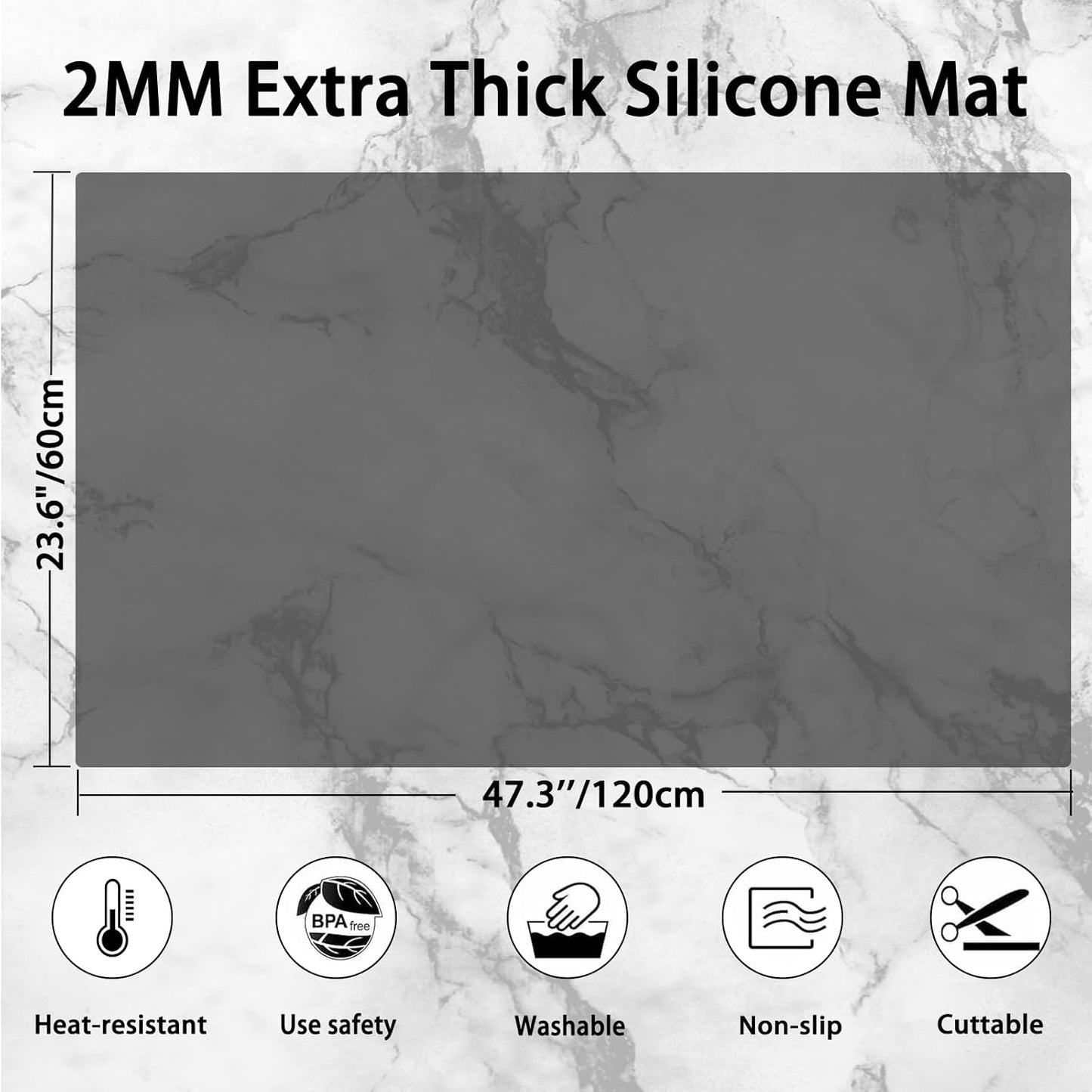 Silicone Mats for Kitchen Counter, 47.3"x23.6"(120cmx60cm) Large Heat Resistant Mat Kitchen Island Waterproof 2MM Thick Countertop Protector Mat Nons-slip Extra Large Counter Mat, Translucent Red