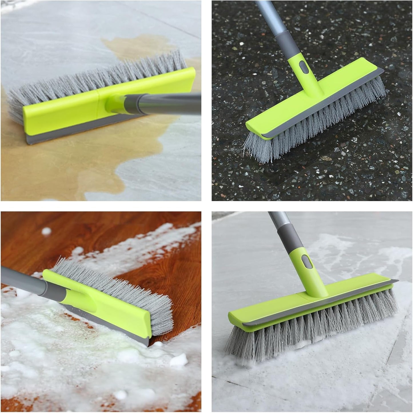Floor Scrub Brush 2 in 1 Scrubber and Squeegee, Stiff Bristle Deck Brush for Cleaning Concrete, Patio, Garage, Kitchen, Carpet and Bathroom 57" Long Handle