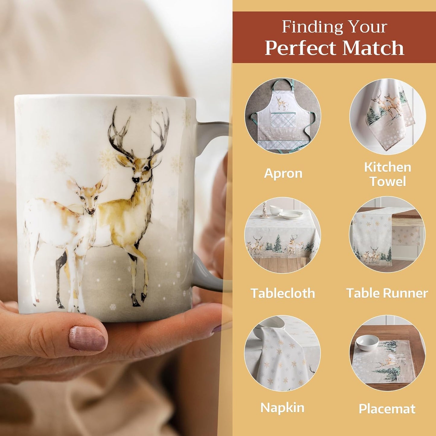 Maison d' Hermine Coffee Mug with Handles Fine Bone China Mugs Pack of One Tea Cups for Hot Beverages Cappuccino Latte Home Restaurant Office Perfect for Gift (Deer In The Woods - Oh Deer, 15 Ounce)