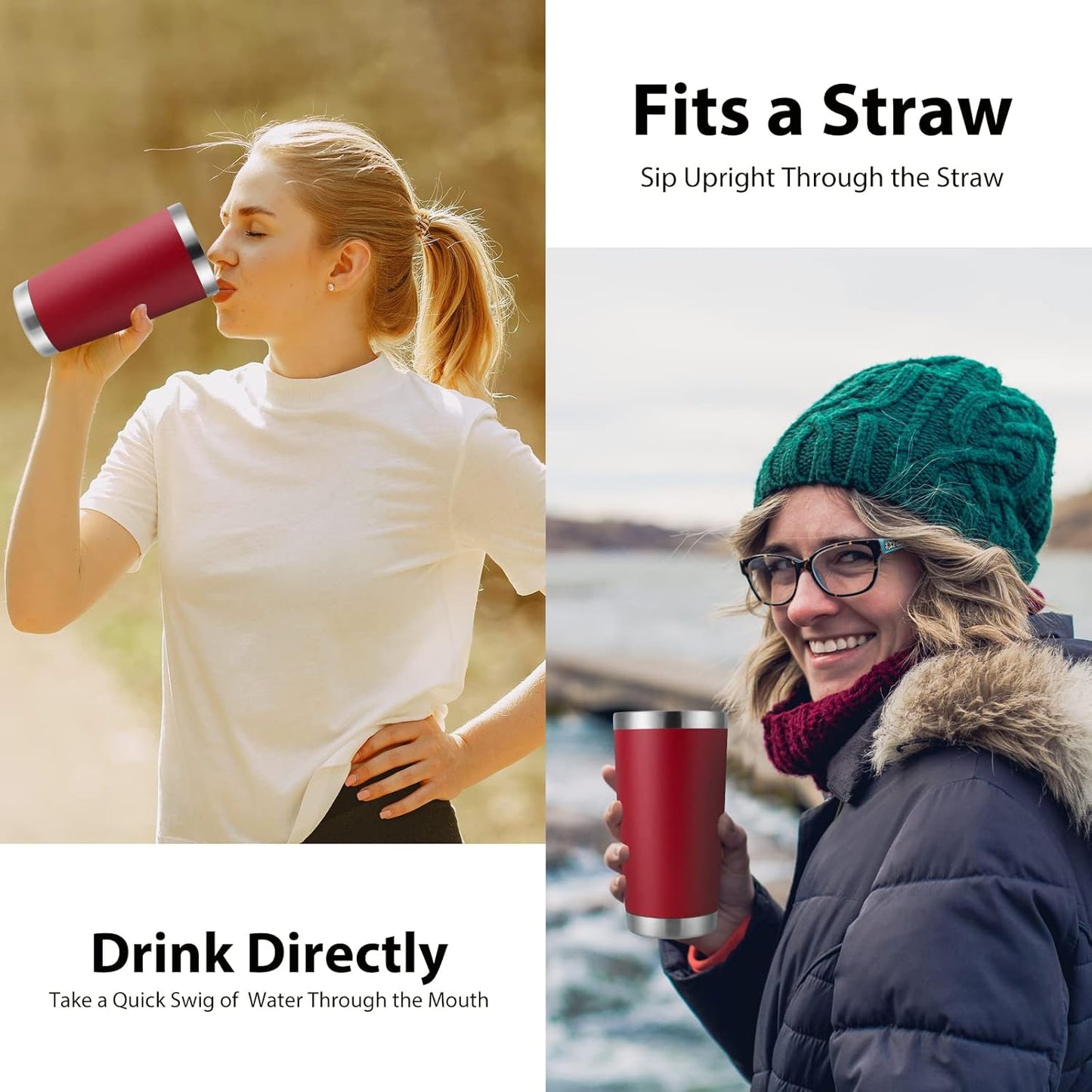 DOMICARE 20oz Stainless Steel Tumbler Bulk with Lid, Double Wall Vacuum Insulated Travel Mug, Powder Coated Coffee Cup (Powder Red, 4)