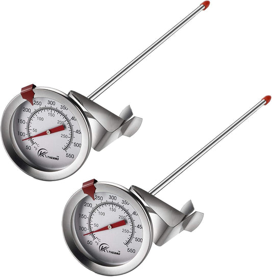 KT THERMO Deep Fry Thermometer with Instant Read,Oil Thermometer(2-Pack),12” Stainless Steel Stem Meat Cooking Thermometer,Best for Turkey,BBQ,Gril
