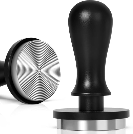 Espresso Tamper, Stainless Steel Coffee Tamper Hammer, Spring Loaded Pounder with Comfort Grip, Manual Espresso Press Fits Breville/Sage Handle, Textured Stainless Steel Base, Black 58mm