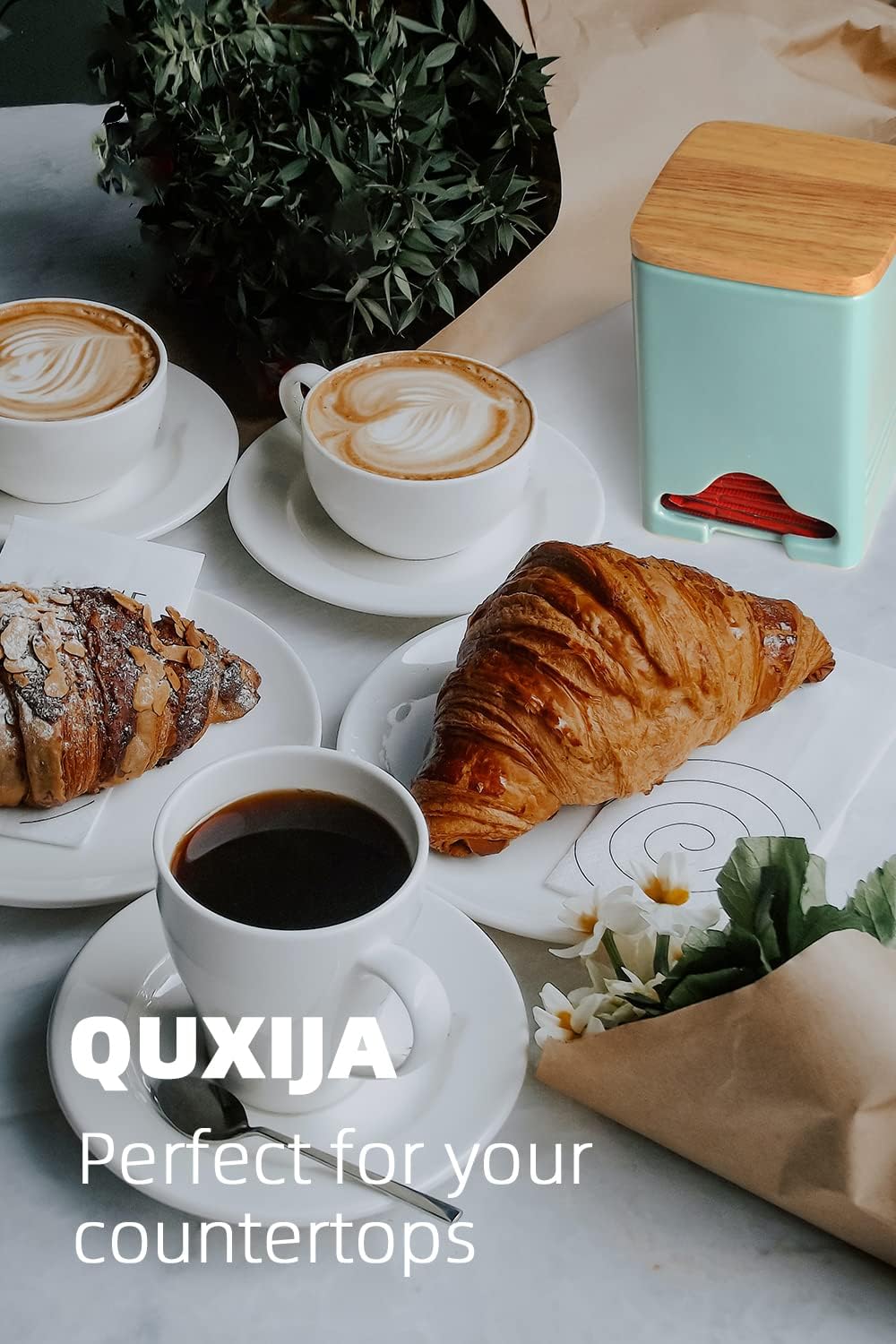 Ceramic Tea Bag Storage Organizer Caddy Holder with Lid (Turquoise)