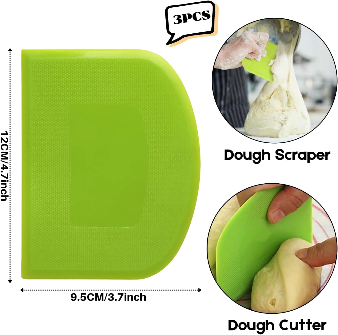 SURDOCA Dough Scraper Bench Scraper - 3P 4.7x3.7" Plastic Flexible Bowl Scraper, Sharp Edge & Angles Cake Scraper. Non-Slip Bakeware Decorating Tools Sculpting & Modeling Tools - Pink+Blue+Green