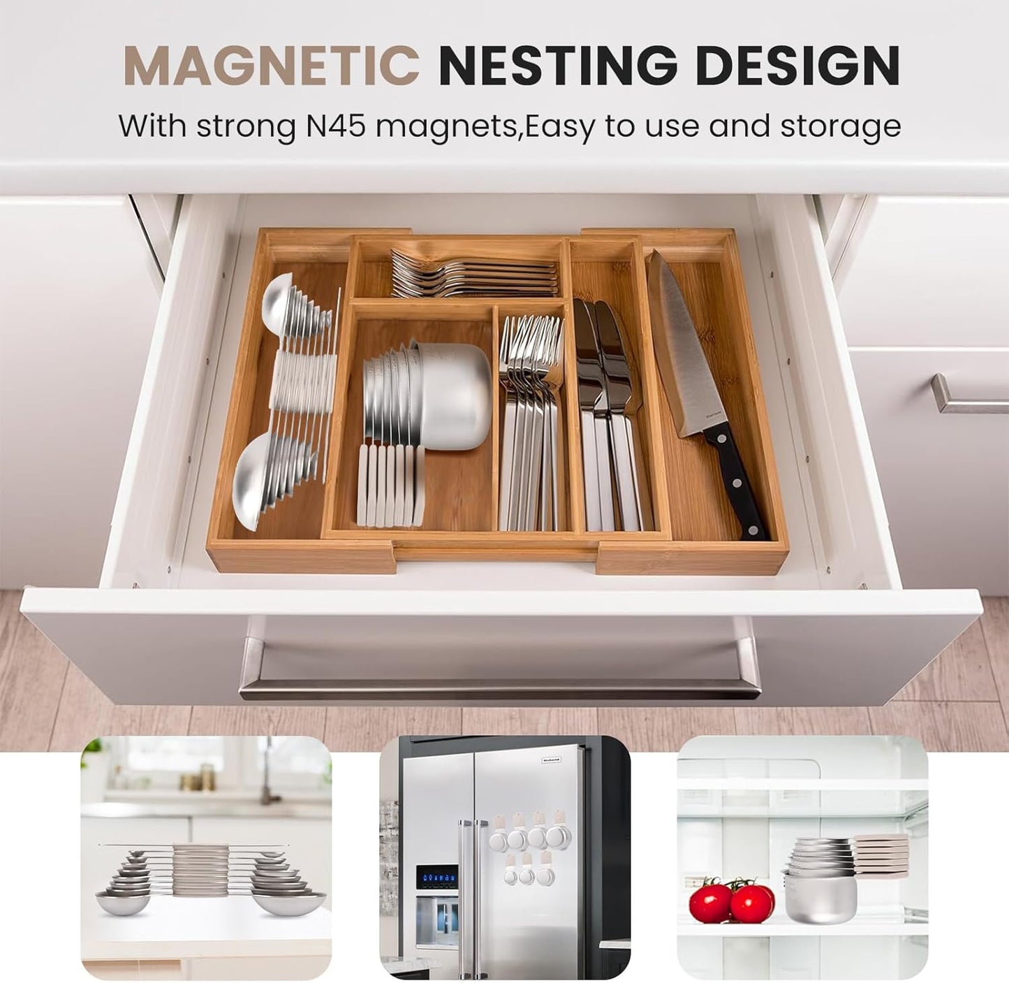 Magnetic Measuring Cups and Spoons Set-Heavy Duty 304 Stainless Steel，Double Measurement Markings，Set of 16 with Leveler for Measure Dry and Liquid Ingredients (khaki)