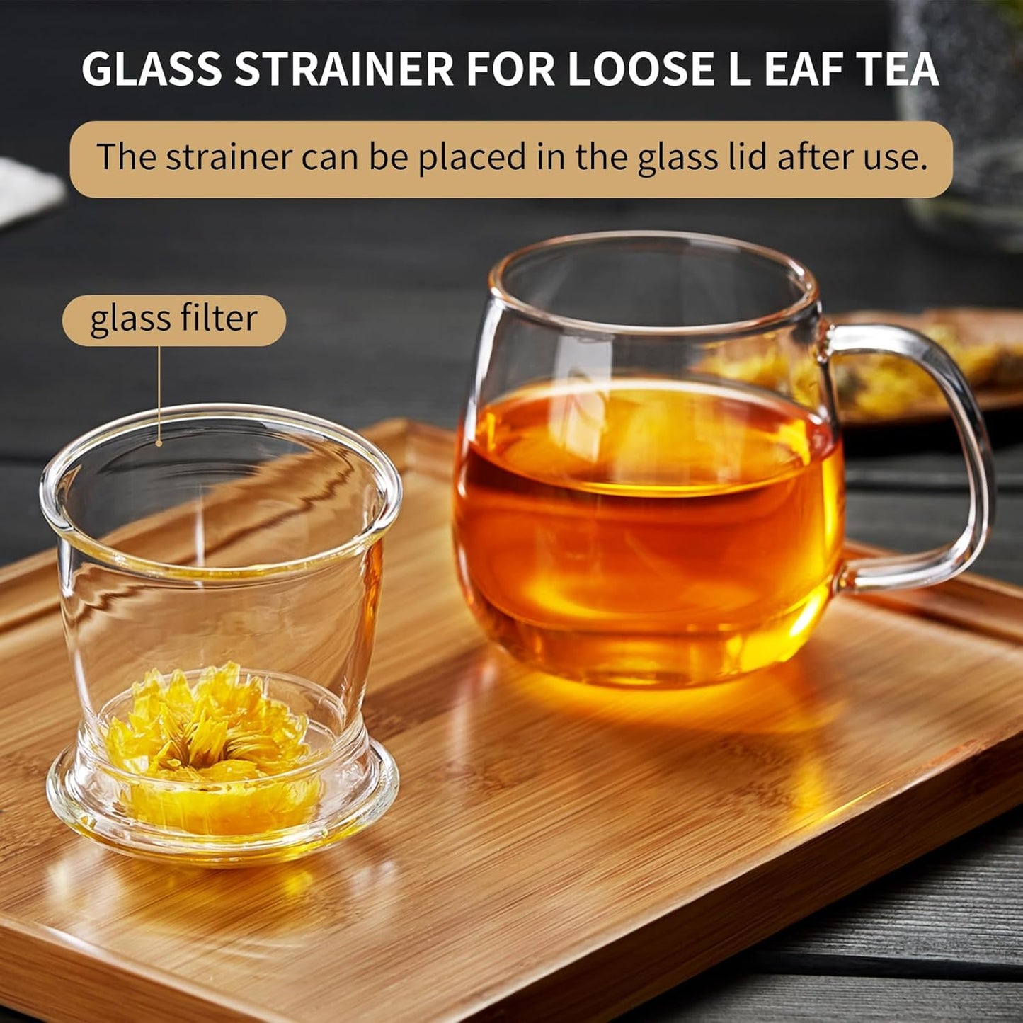 Large Glass Tea Cup, 25.6 oz Borosilicate Glass Tea Mug with Infuser and Lid, Clear Tea Cups for Brewing Scented Tea and Tea Bag