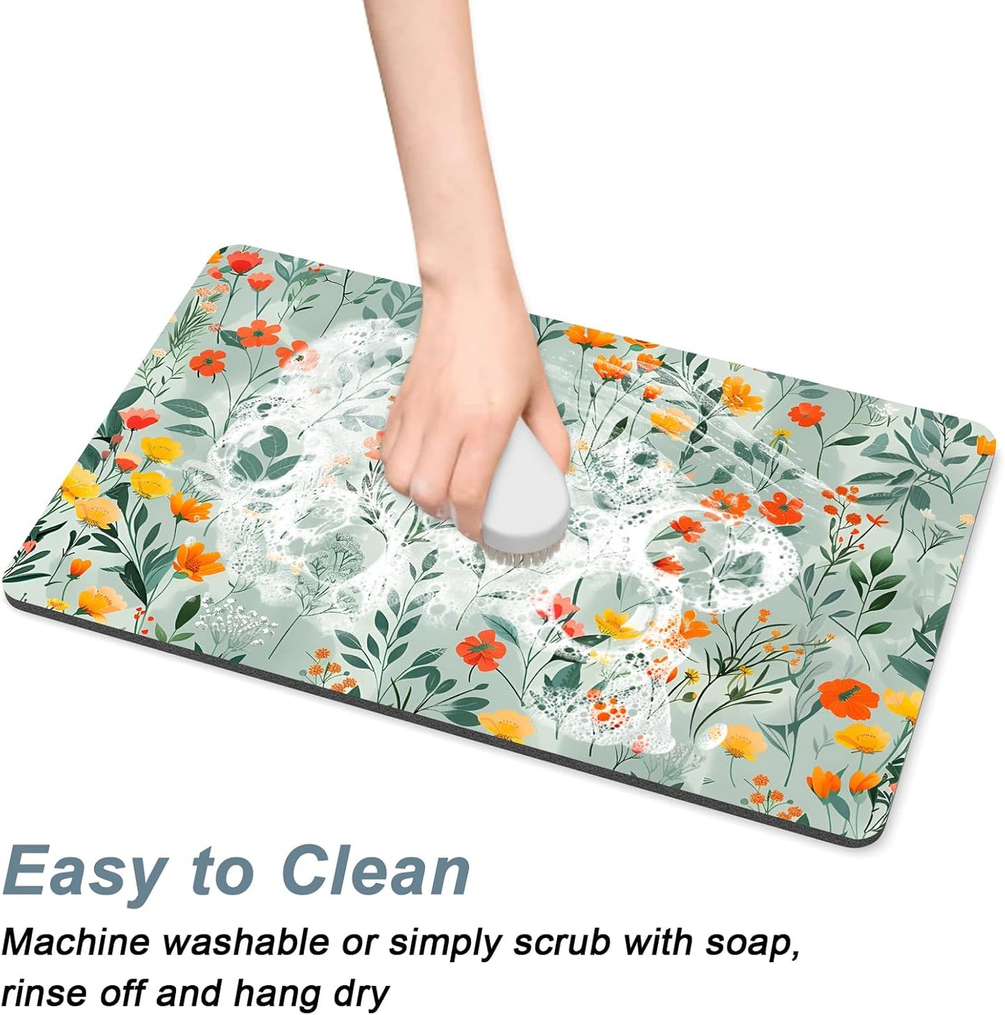 Rnivvi Coffee Mat, 12" x 19" Cute Coffee Bar Mats for Espresso Machine Station Accessories and Organizer, Hide Stain Rubber Backed Absorbent Dish Drying Pad for Kitchen Counter, Abstract Flowers