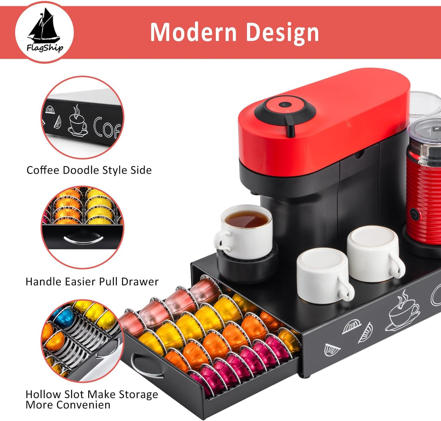 FlagShip for Vertuo Pod Holder Coffee Pod Storage for Nespresso Pod Organizer Black Metal Fits All Size Vertuo Pods