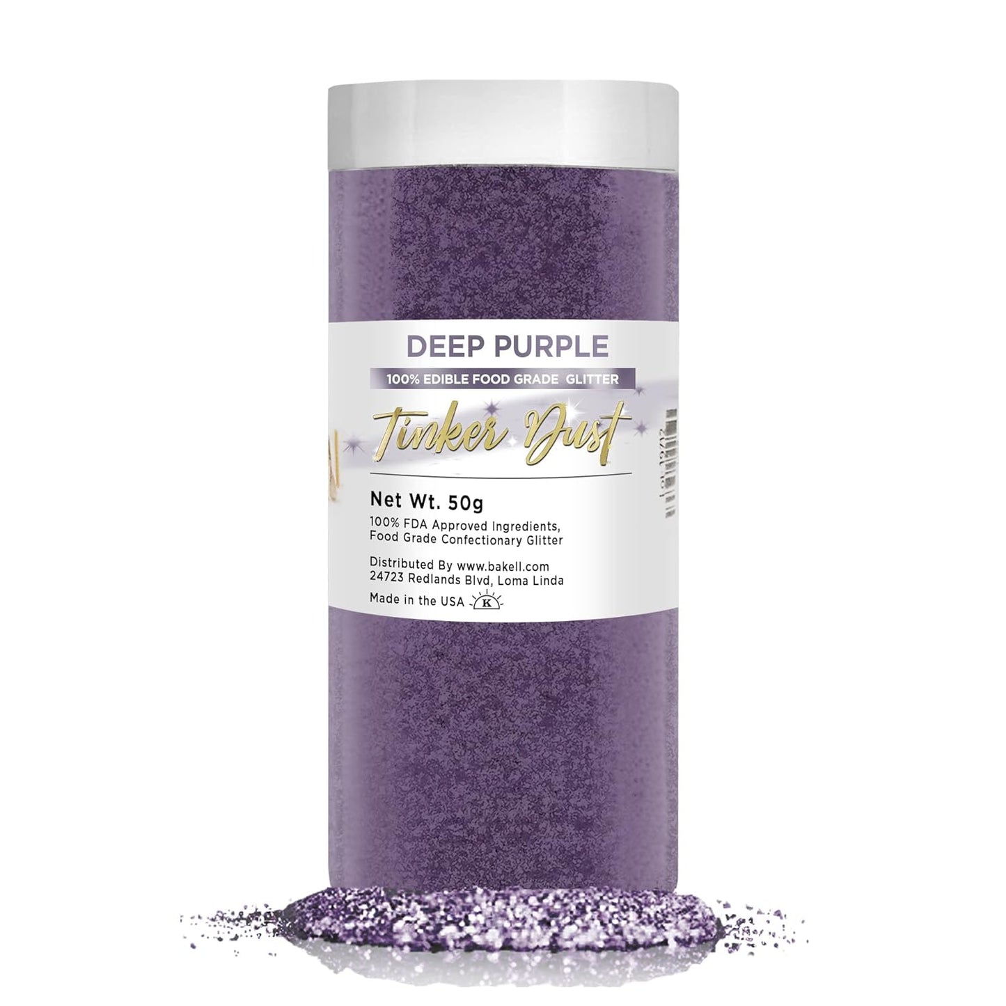 BAKELL Deep Purple Edible Glitter, 50 Grams | TINKER DUST Edible Glitter | KOSHER Certified | 100% Edible Glitter | Cakes, Cupcakes, Cake Pops, Drinks, Dessert Vegan Glitter & Dusts (50g, Deep Purple)