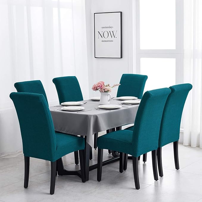 Joccun Chair Covers for Dining Room Set of 4, Dining Chair Slipcovers Stretch Dining Room Chair Covers Seat Protector,Washable Parsons Chair Cover for Home,Banquet(Peacock Blue,4 Pack)