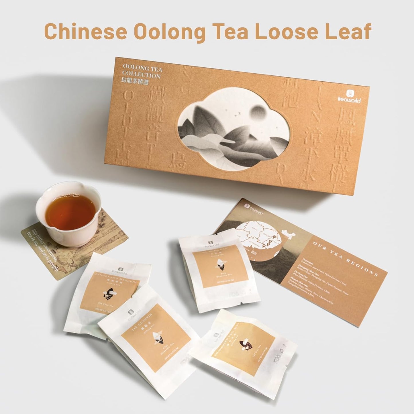 iTeaworld New Chinese Oolong Tea Sampler - 4 Flavors loose leaf Oolong tea Bag Sampler - Chinese Tea With Mediumly Caffeinated, High Mountain Tea, No Sweetener for Health Come with 20 Tea Bags, 3.5oz