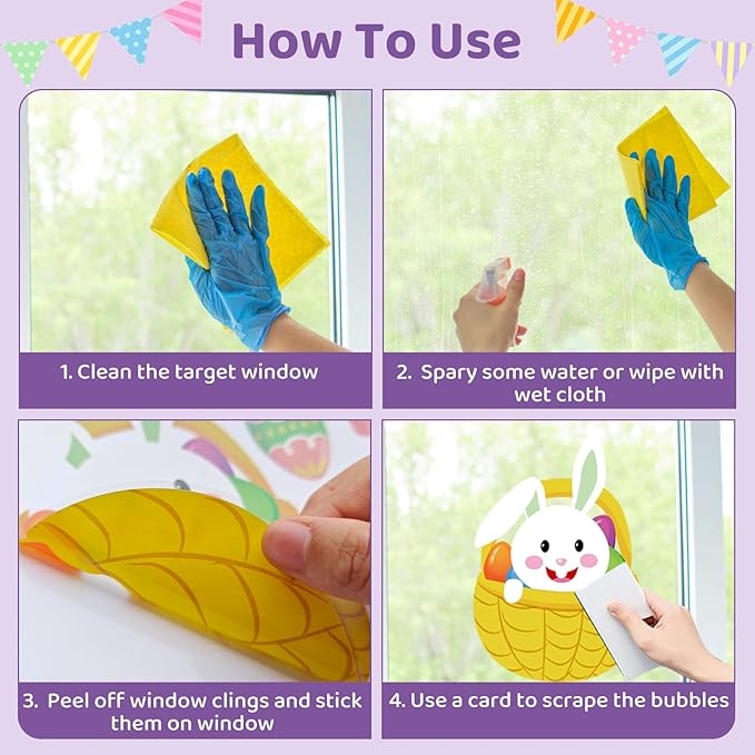 DC-BEAUTIFUL 184 PCS Easter Window Clings, 9 Sheets Double Sided Bunny Egg Easter Decoration Window Stickers, Reusable Static Holiday Window Decals for Home Office School Shop Spring Party Decors