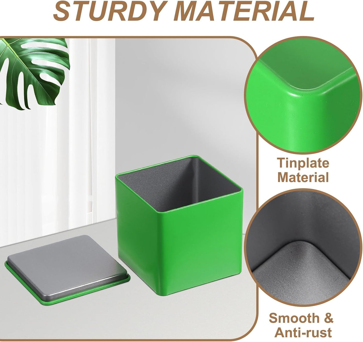 PATIKIL Metal Tea and Tin Set 3.35"x3.35"x3.35", 2 Pcs Metal Storage Airtight Storage Square Container with Lid for Loose Tea Coffee Candy Treats Gifts Spice DIY, Green