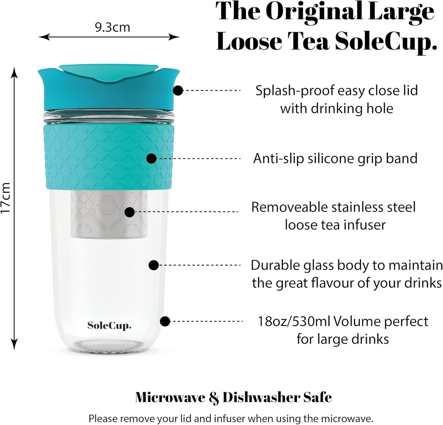 Large Travel Mug Loose Tea Infuser - Detachable Tea Strainer with Spill Proof Lid - 18oz/530ml BPA-Free Reusable Glass Travel Coffee Cup with Silicone Band (Pink) (Blue)