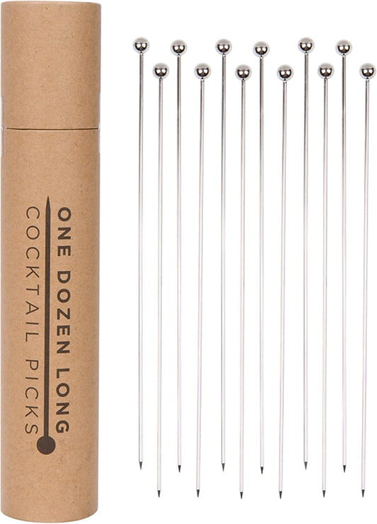 A Bar Above Stainless Steel Cocktail Picks, 8 Inch Reusable Stir Sticks for Drinks and Appetizers, Durable Garnish Skewers for Cocktails, Fruit, Shrimp, Olives, and Professional Bar Presentations
