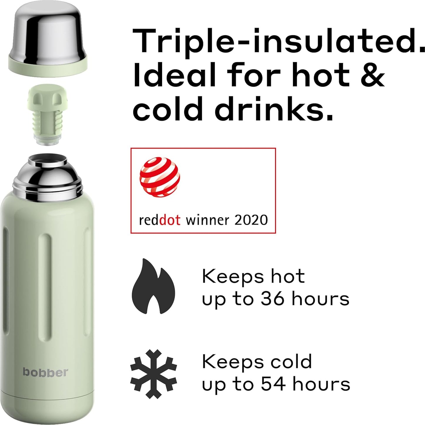 BOBBER 26 oz Thermal Bottle for Hot and Cold Drinks – Stainless Steel Insulated Water Bottle with Screw Top, Keeps Hot for 36 Hours – BPA-Free, Dishwasher Safe Thermo Flask (Green)