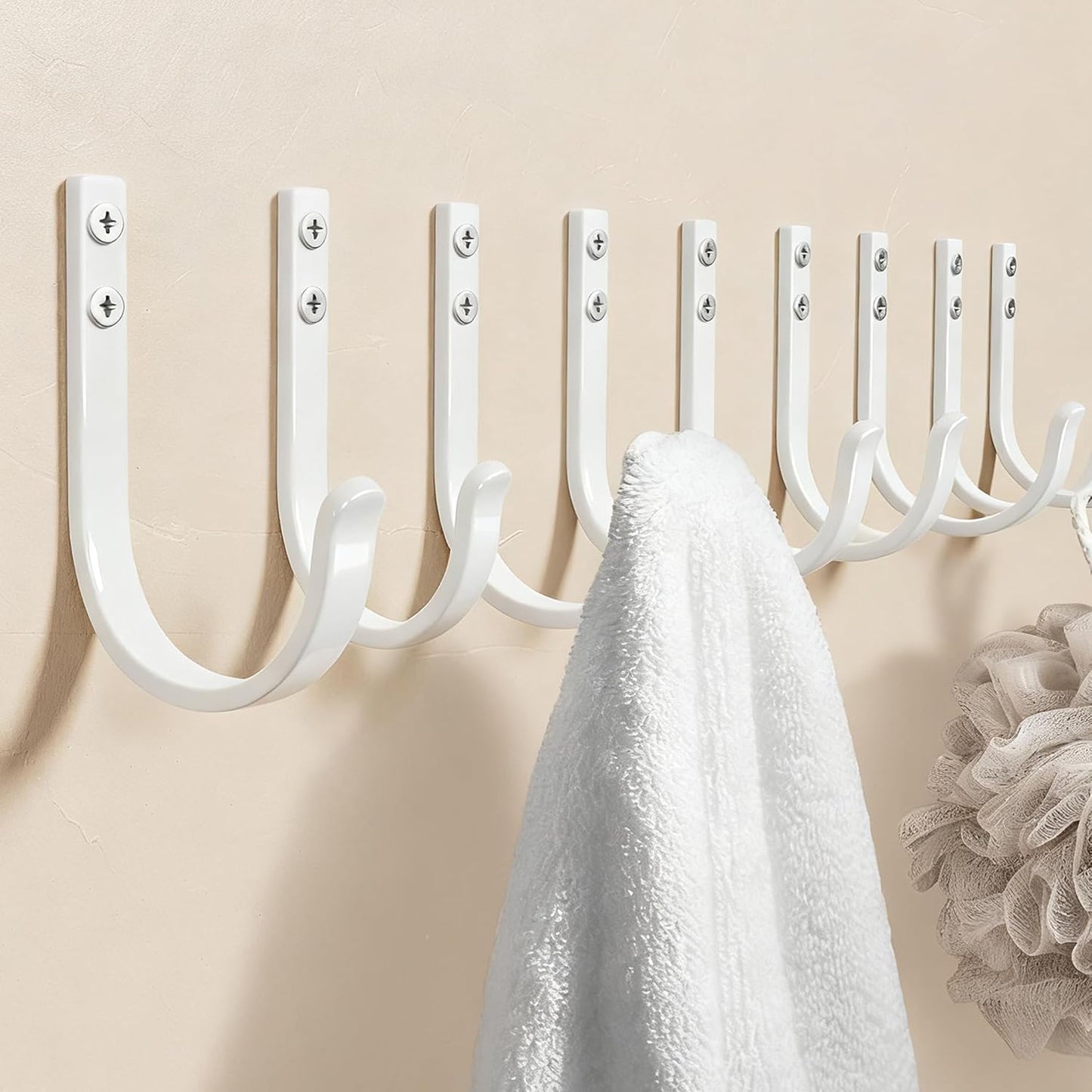 10-Pack Wall Hooks for Towel/Coat - 22LB Heavy Duty Metal Hanger Wall Mount, for Outdoor, Closet, Door, Shelf, Bathroom, for Backpack, Cup, Clothes, Mug, White Matte Screws Included