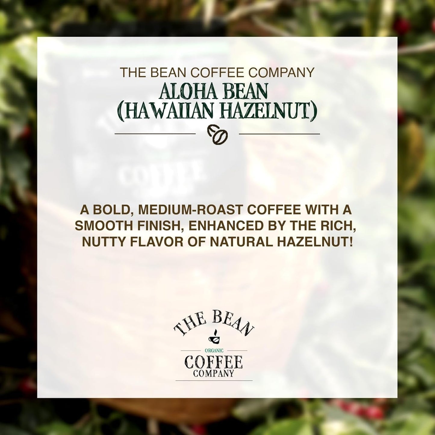 The Bean Organic Coffee Company Aloha Bean (Hawaiian Hazelnut), Medium Roast, Whole Bean Coffee, 16-Ounce Bags (Pack of 2)