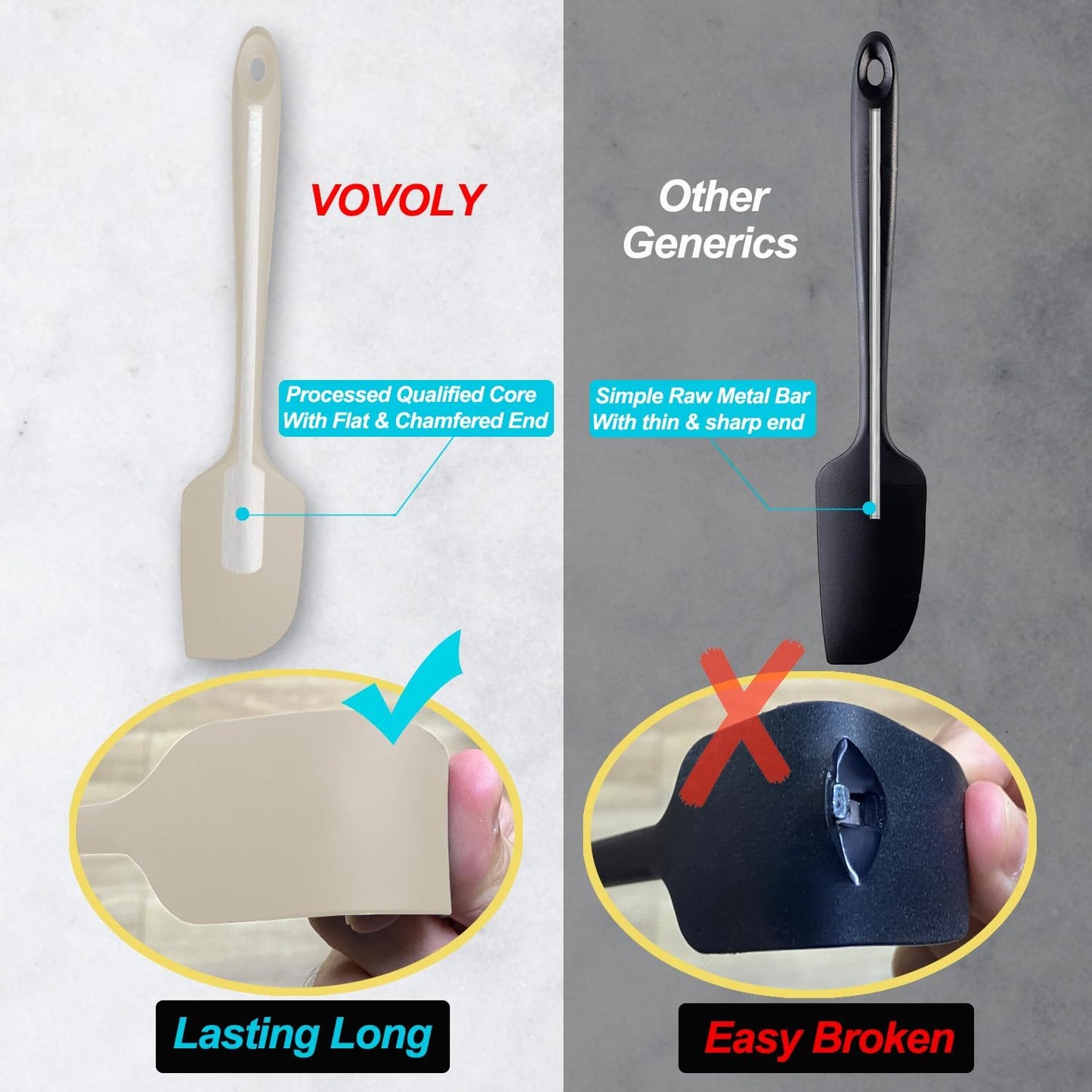 3 Pack Large Silicone Spatula for Kitchen,600°F Heat resistant Rubber Spatulas for Baking,Cooking, Scraping,and Mixing,Non Stick Kitchen Utensils, BPA Free, 11.2 IN, Khaki