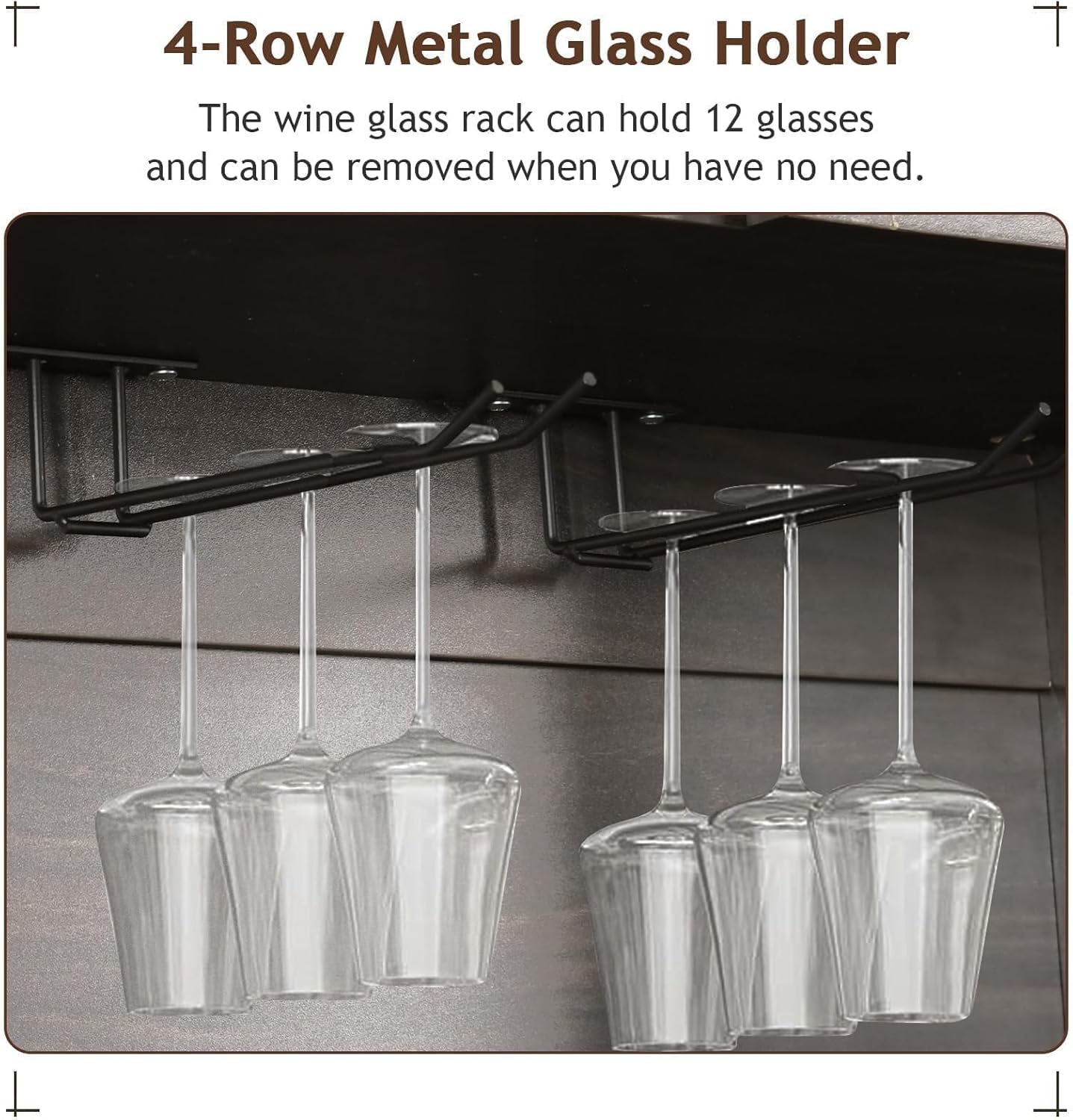 4ever2buy 72" Farmhouse Coffee Bar Cabinet with 2 Glass Doors & 9 Wine Racks, Tall Hutch Cabinet with Storage, Wine Bar with 4 Row Metal Glass Holder, Dark Oak