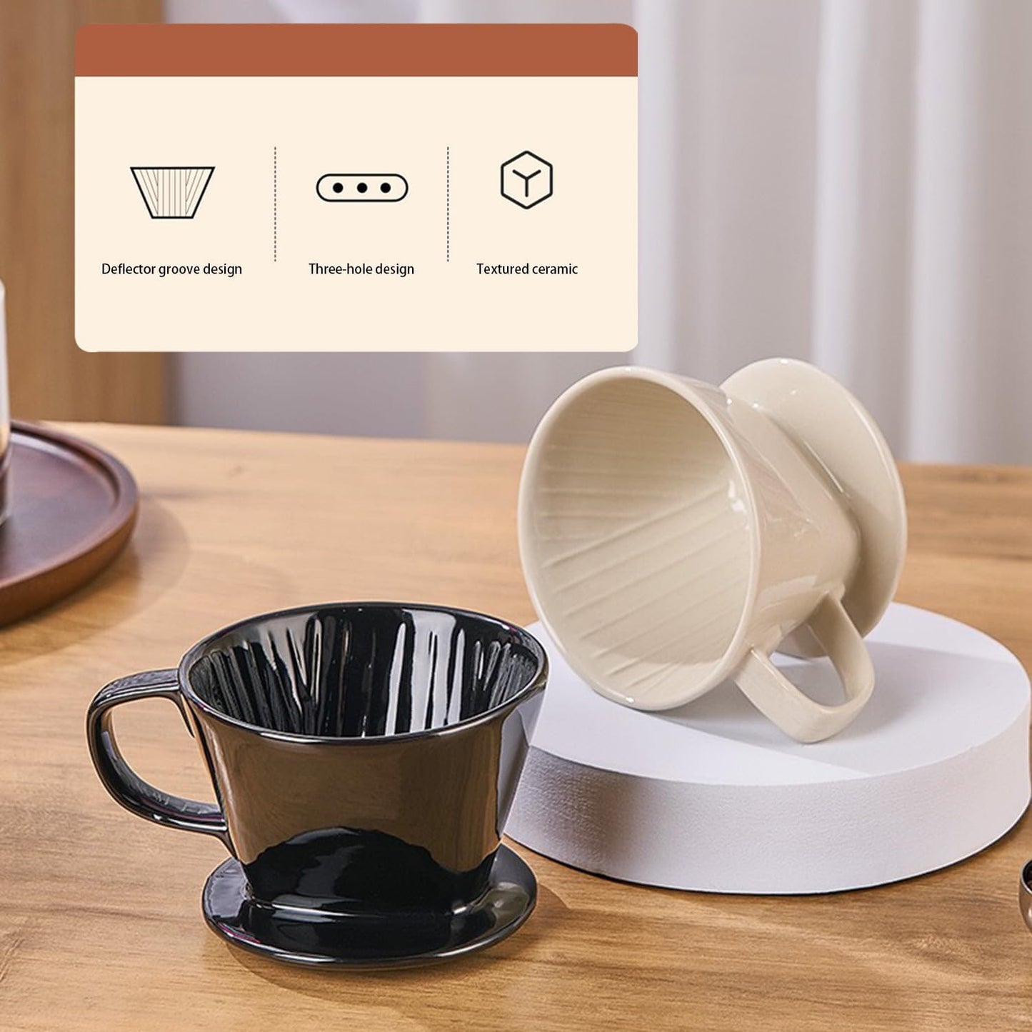 Pour Over Coffee Maker, Single Cup Coffee Dripper, Manual Porcelain Slow Brewing Accessories for Travel, Camping, Office, Home, Cafe, Coffee Gifts (White, Medium)