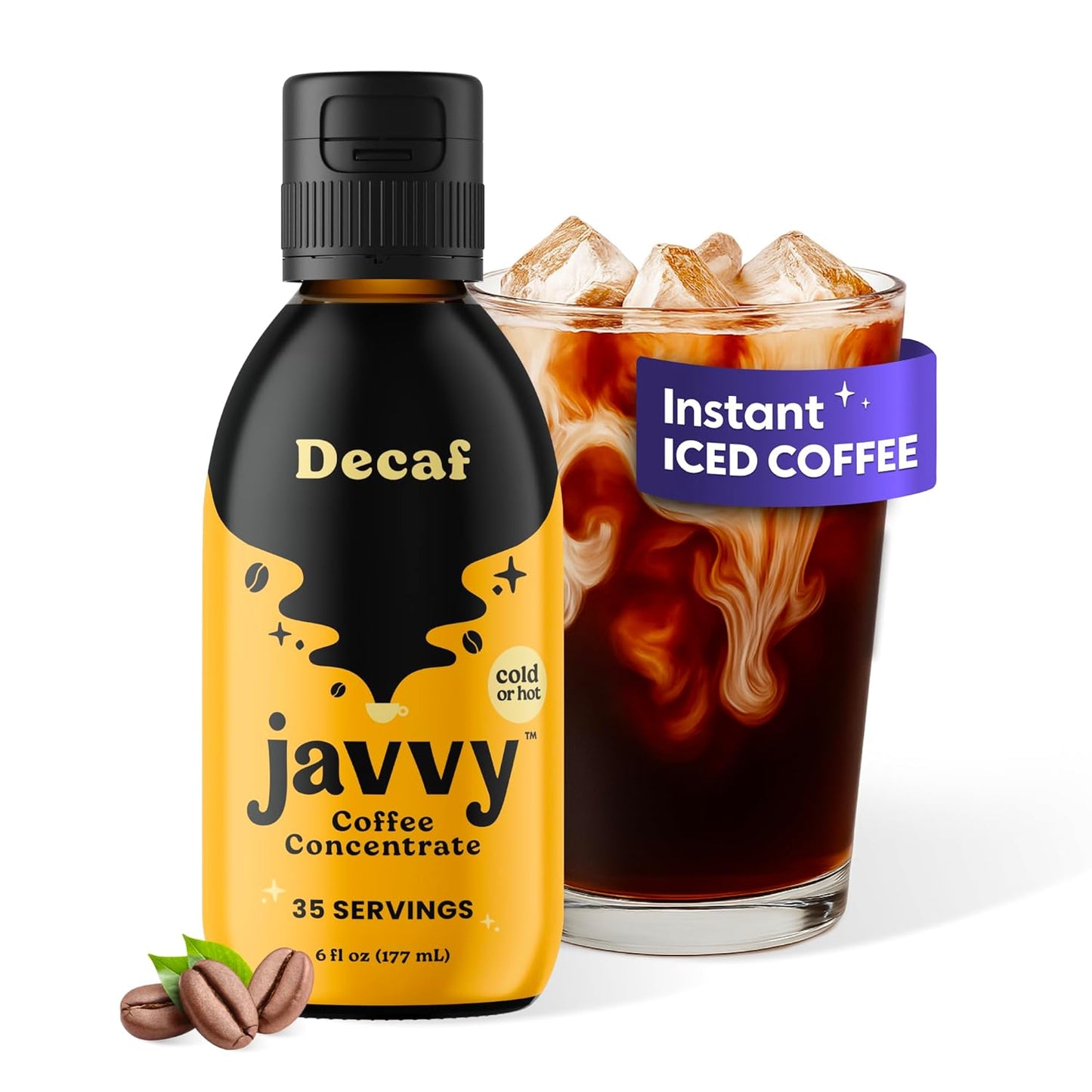 Javvy Coffee Concentrate - Cold Brew Coffee, Perfect for Hot or Iced Instant Coffees, Hot Drinks, Cold Brew Concentrate, 35 Servings - Original Decaf