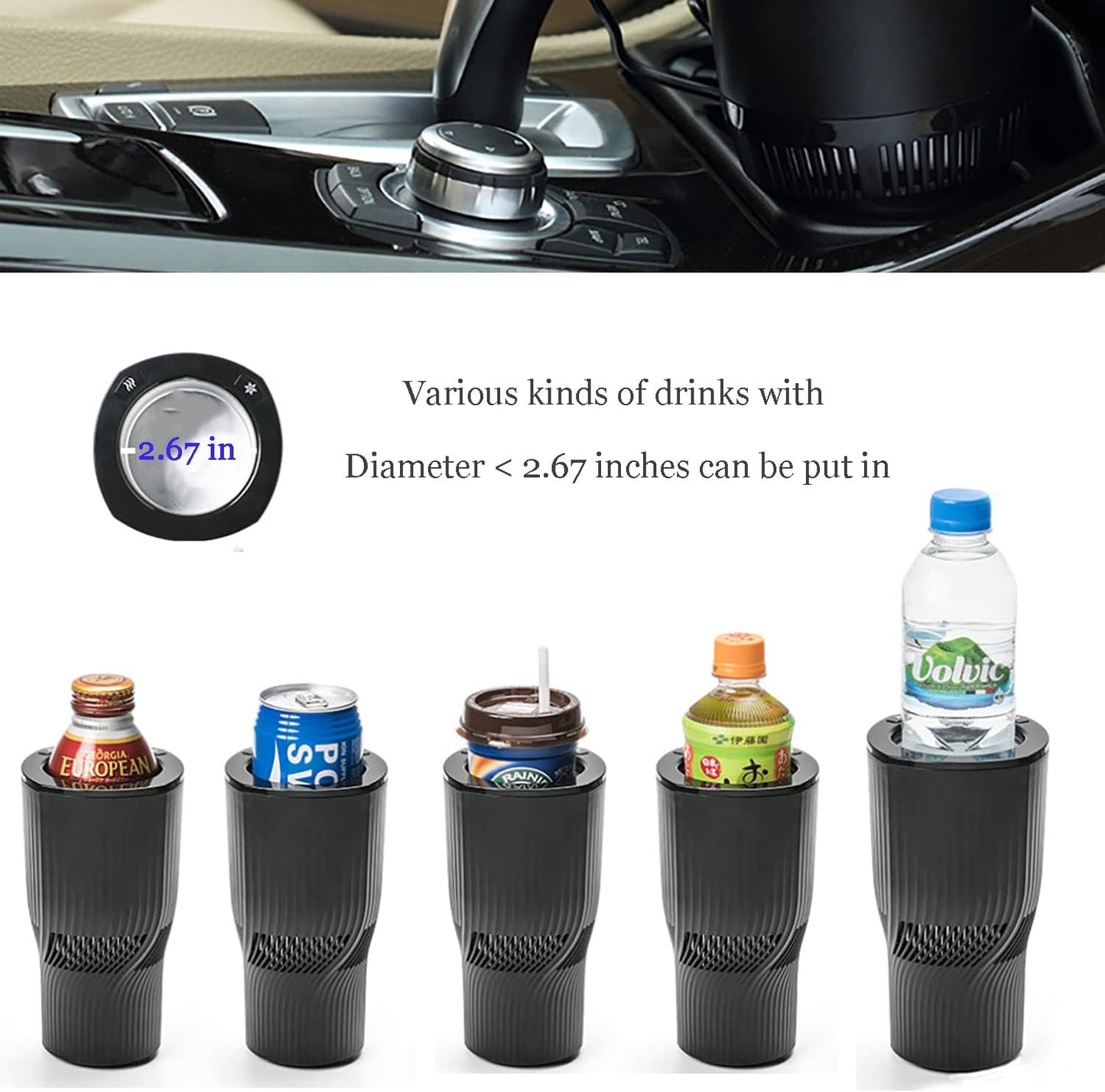 Car Cup Holder 2-in-1 Coffee Warmer Drink Cooler Smart Car Tumbler Holder Gift for Car Lover(Matt Black)
