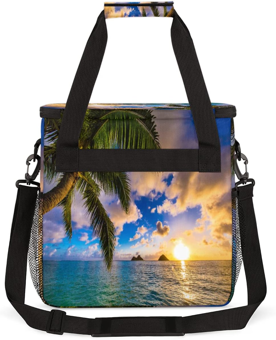 Beach Sunset Coffee Maker Carring Bag Palm Tree Travel Storage Tote Bag Compatible with Keurig K-Mini or K-Mini Plus Portable Single Serve Coffee Brewer Case with Pockets for K-cup Pods
