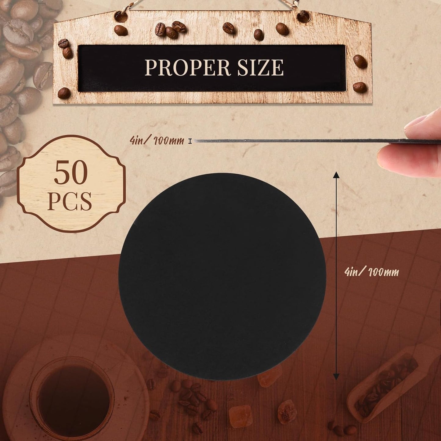 TaoBary 50 Pcs Disposable Paper Coasters Bulk 1MM, 4 Inch Round Cardboard Coasters Blank for Bar Drinks DIY Crafts Arts Wedding (Black)