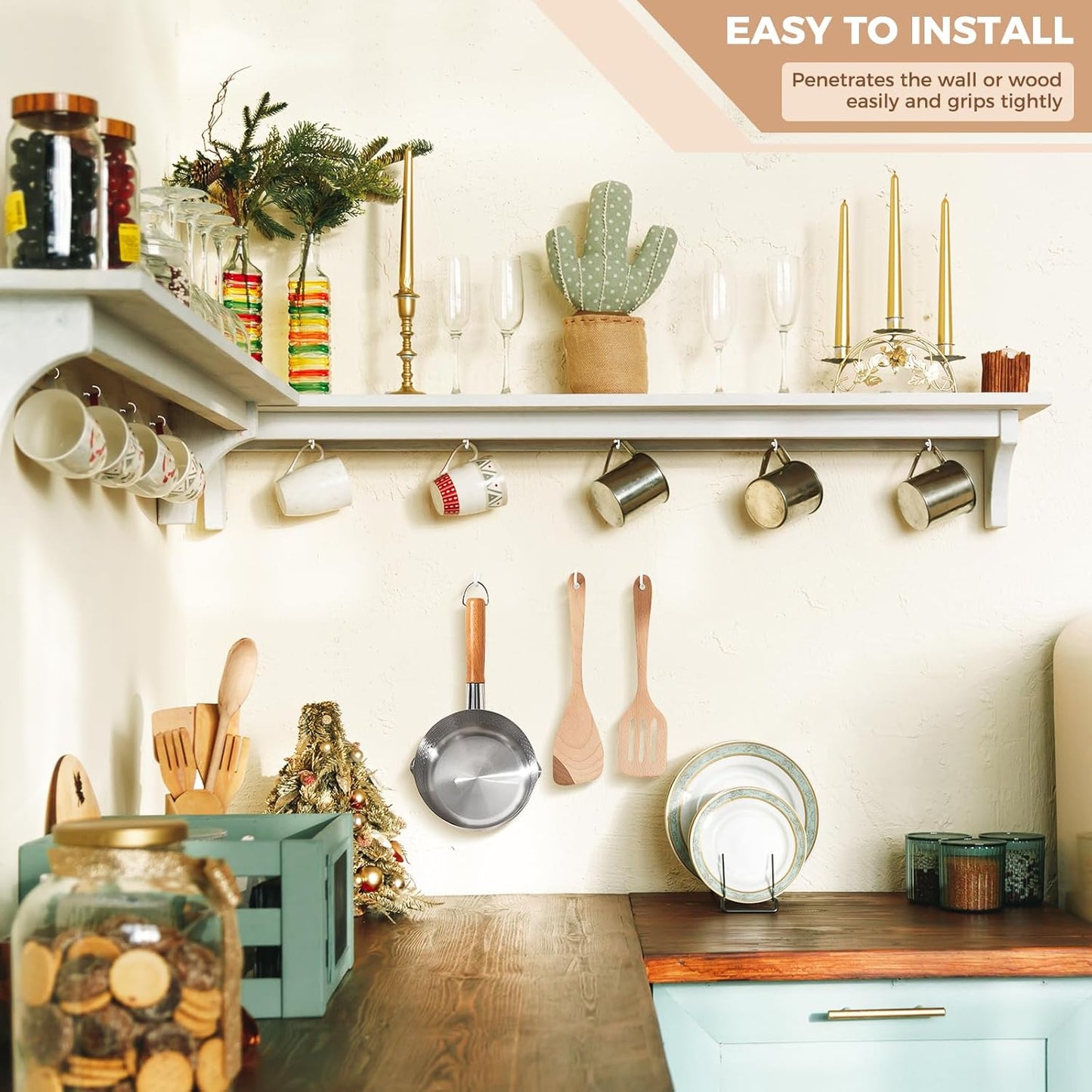 RELBRO Screw Hooks, 6 Sizes Metal Screw in Cup Hooks, 1/2 Inch, 5/8 Inch, 3/4 Inch, 7/8 Inch, 1 Inch, 1-1/4 Inch, White, 110 Pcs