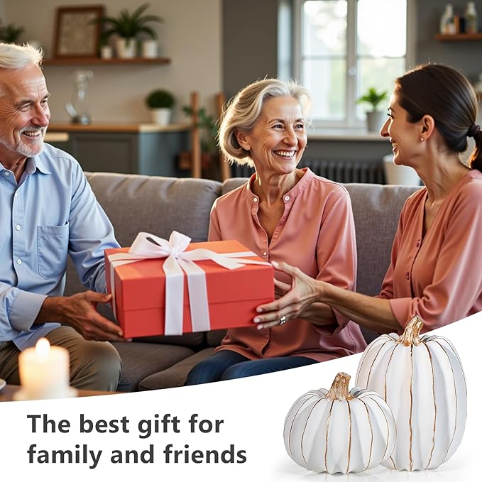 2Pcs Halloween Pumpkin Artificial Resin Pumpkins Decor for Mantel Harvest Autumn Tabletop Decoration Gold Fall Pumpkin Decorations Thanksgiving Table Centerpieces (Set C, ONE Size)