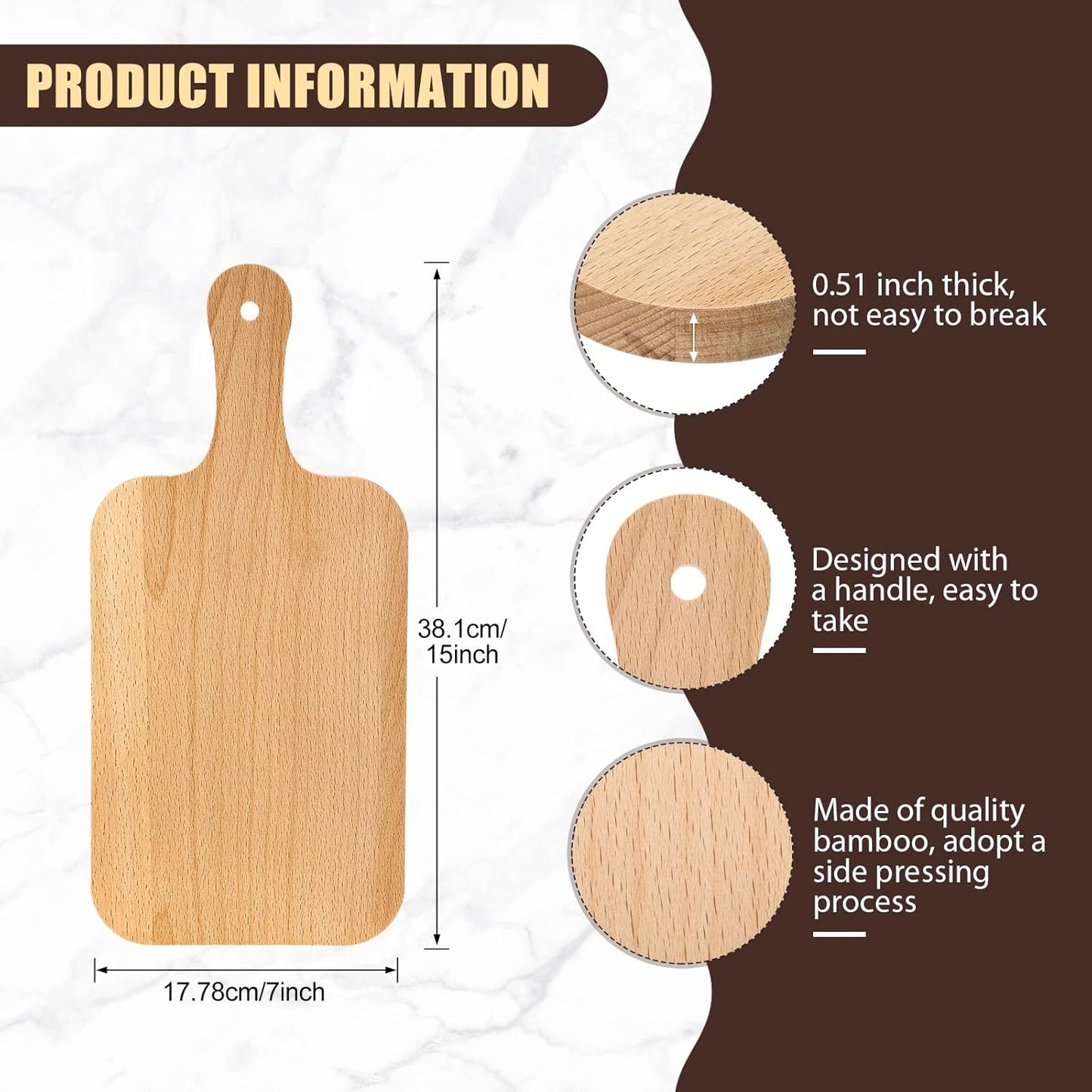 Lounsweer 6 Pcs Thicken Cutting Board Bulk Wood Board for Chopping Serving Charcuterie Material for Laser Engraving Mother' Day Wedding Housewarming Gift